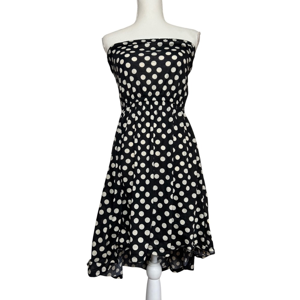 Y2K Xhilaration Black White Polka Dot Strapless Flowy Midi Dress Tie Back M